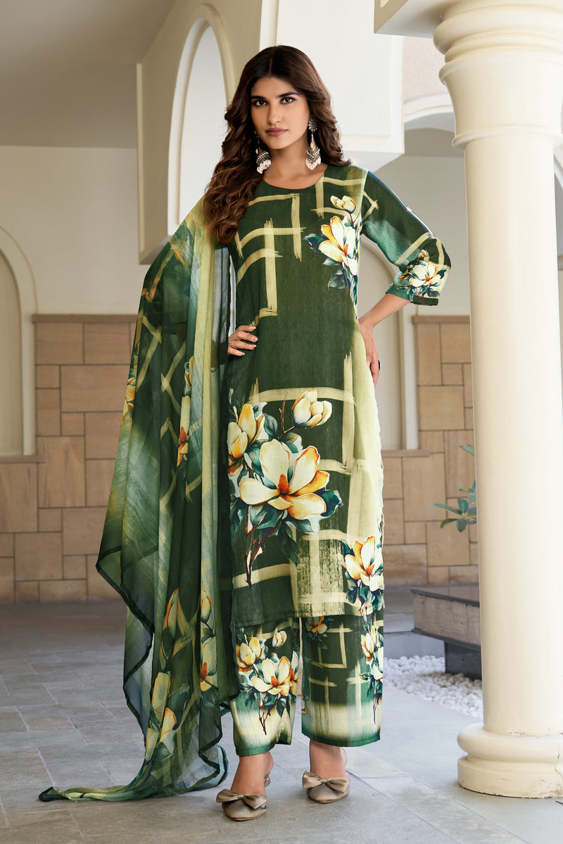 Green Floral Kurta Set with Dupatta