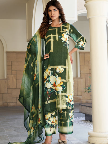 Green Floral Kurta Set with Dupatta