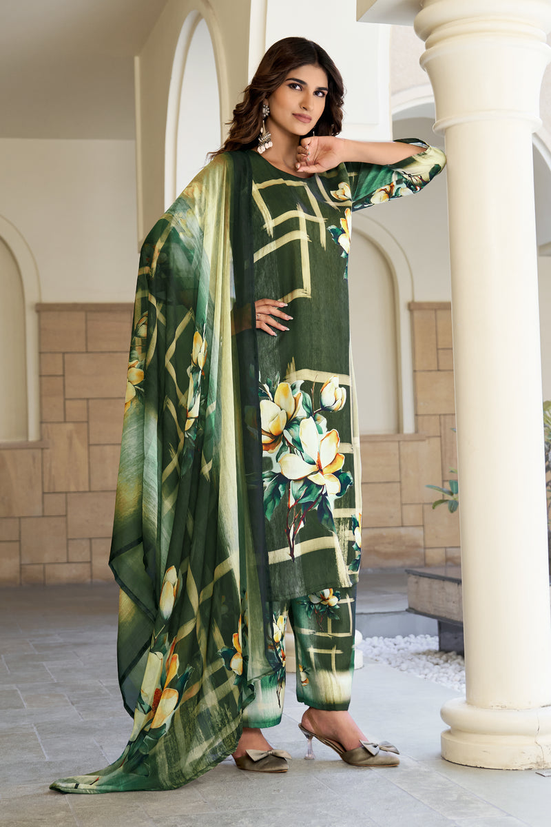 Green Floral Kurta Set with Dupatta
