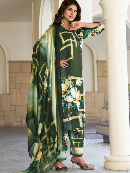 Green Floral Kurta Set with Dupatta