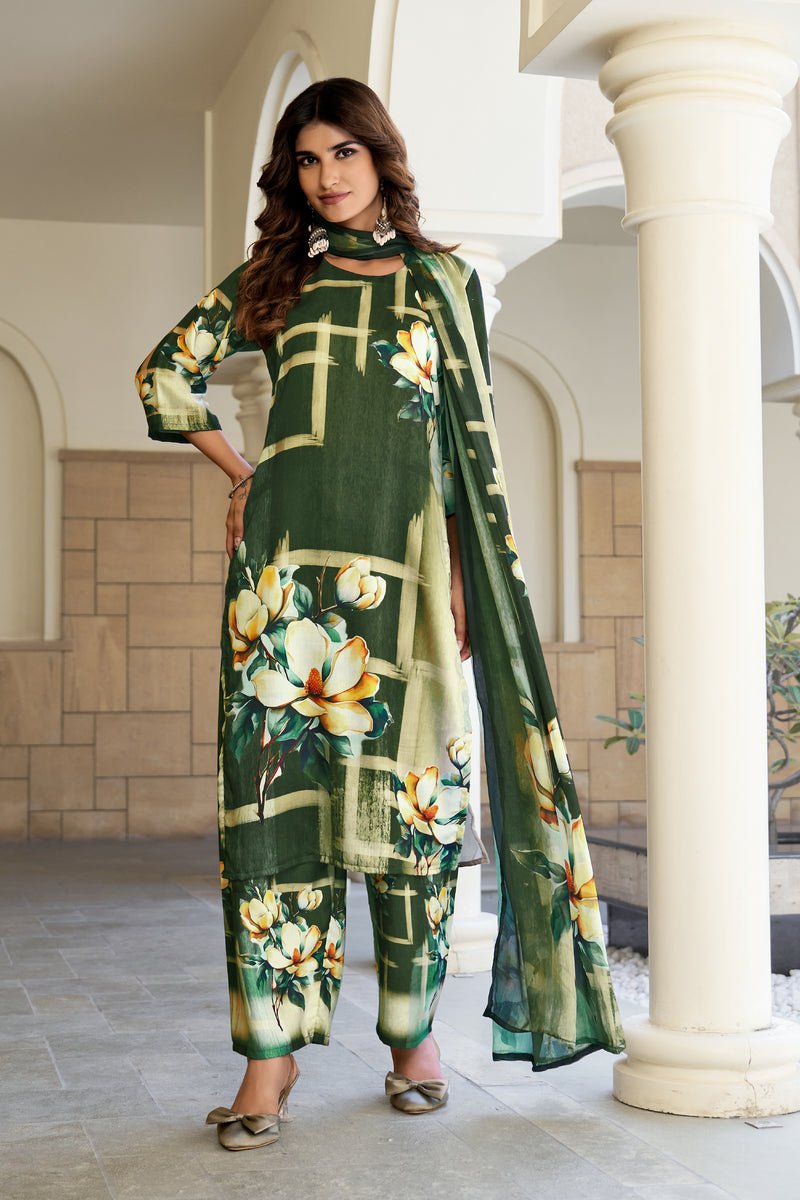 Green Floral Kurta Set with Dupatta
