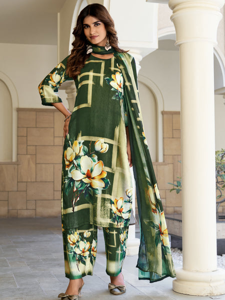Green Floral Kurta Set with Dupatta