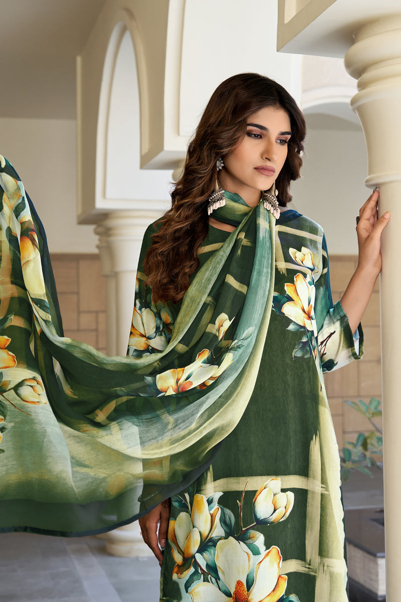 Green Floral Kurta Set with Dupatta