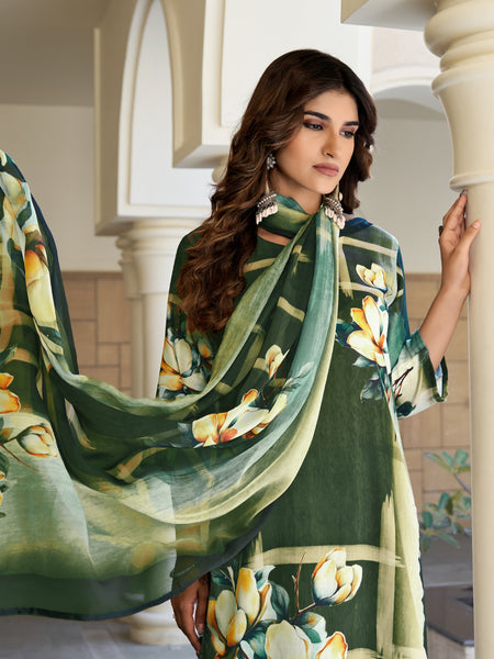 Green Floral Kurta Set with Dupatta