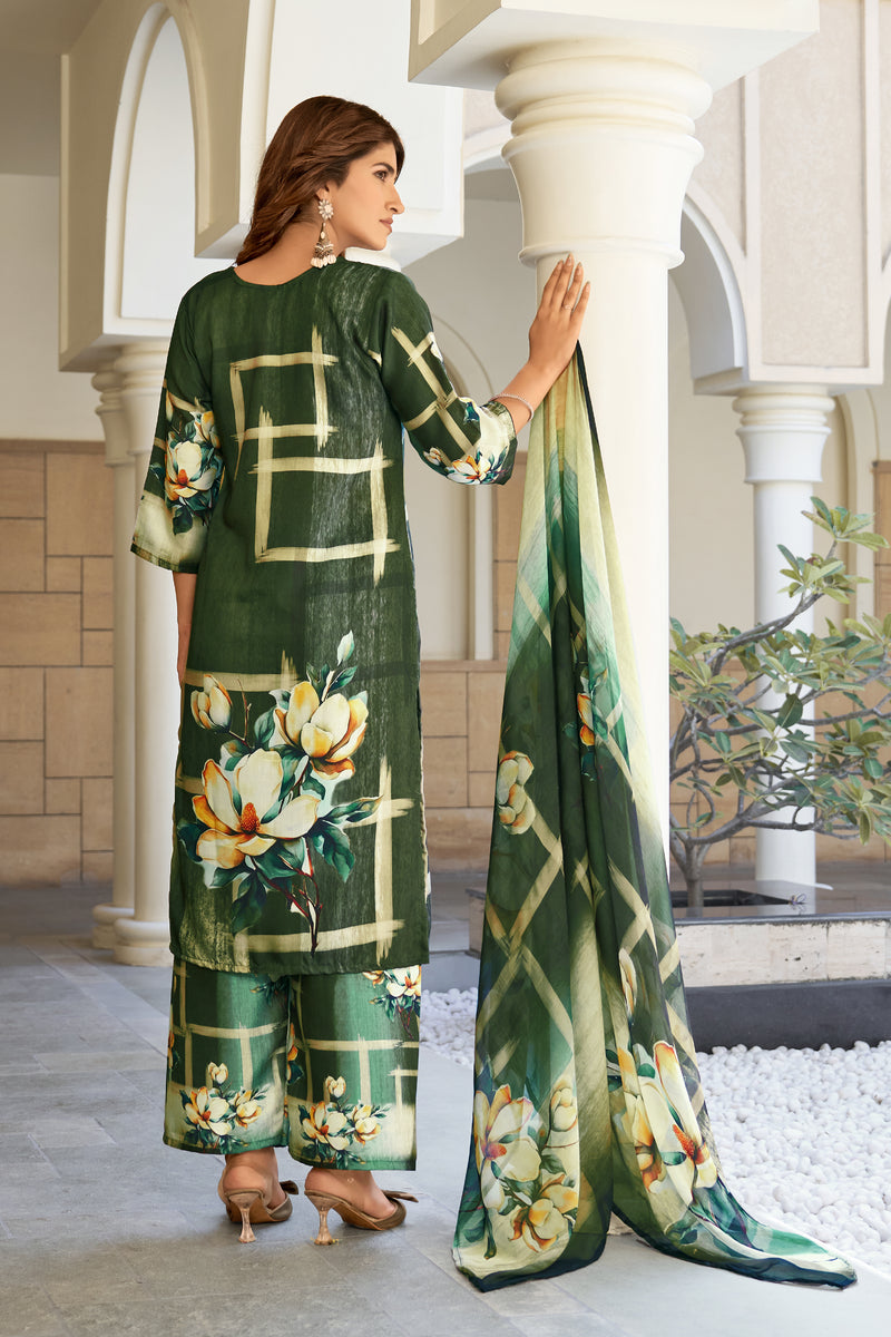 Green Floral Kurta Set with Dupatta