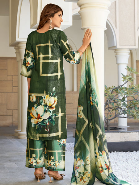 Green Floral Kurta Set with Dupatta