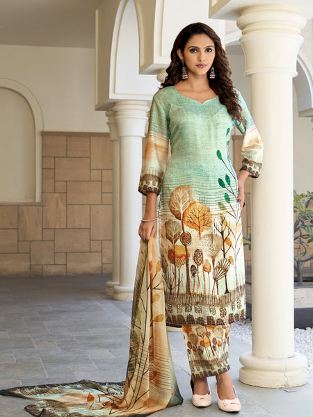 Sea Green Botanical Kurta Set with Dupatta