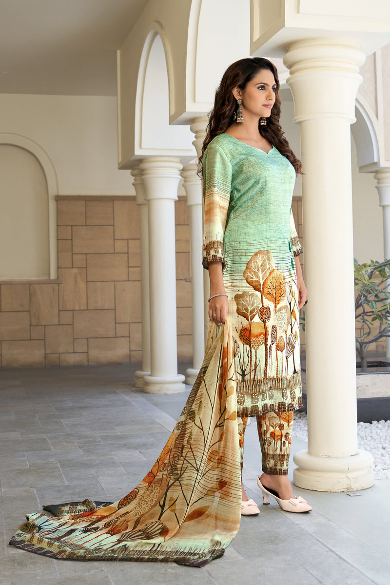 Sea Green Botanical Kurta Set with Dupatta