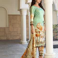 Sea Green Botanical Kurta Set with Dupatta