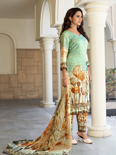 Sea Green Botanical Kurta Set with Dupatta