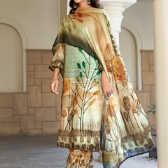 Sea Green Botanical Kurta Set with Dupatta