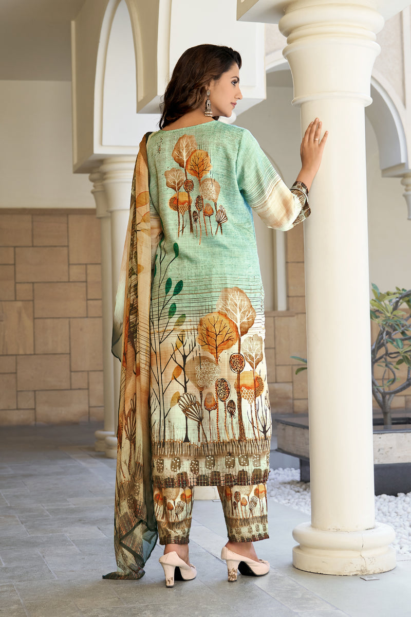 Sea Green Botanical Kurta Set with Dupatta