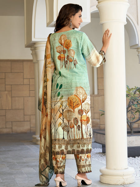 Sea Green Botanical Kurta Set with Dupatta