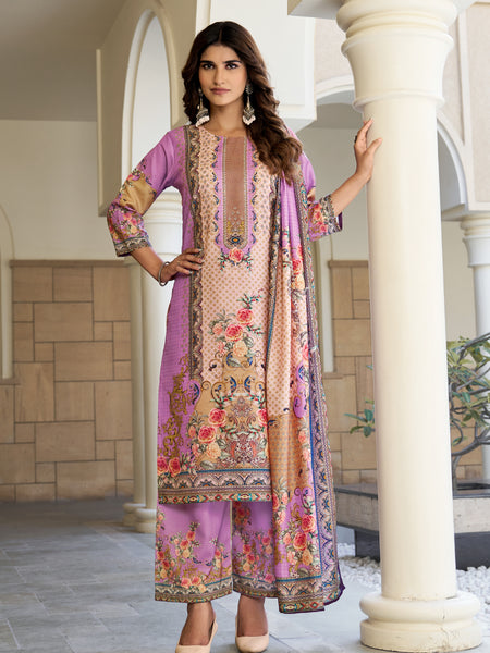 Lilac Mughal Floral Kurta Set with Dupatta