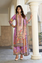 Lilac Mughal Floral Kurta Set with Dupatta