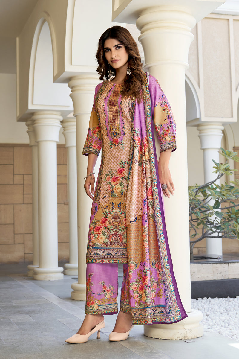 Lilac Mughal Floral Kurta Set with Dupatta