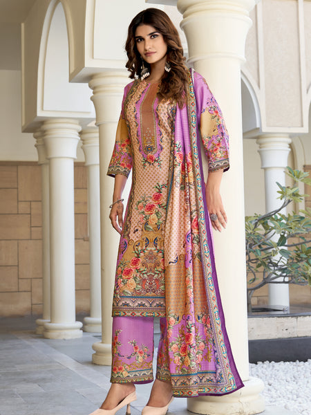 Lilac Mughal Floral Kurta Set with Dupatta