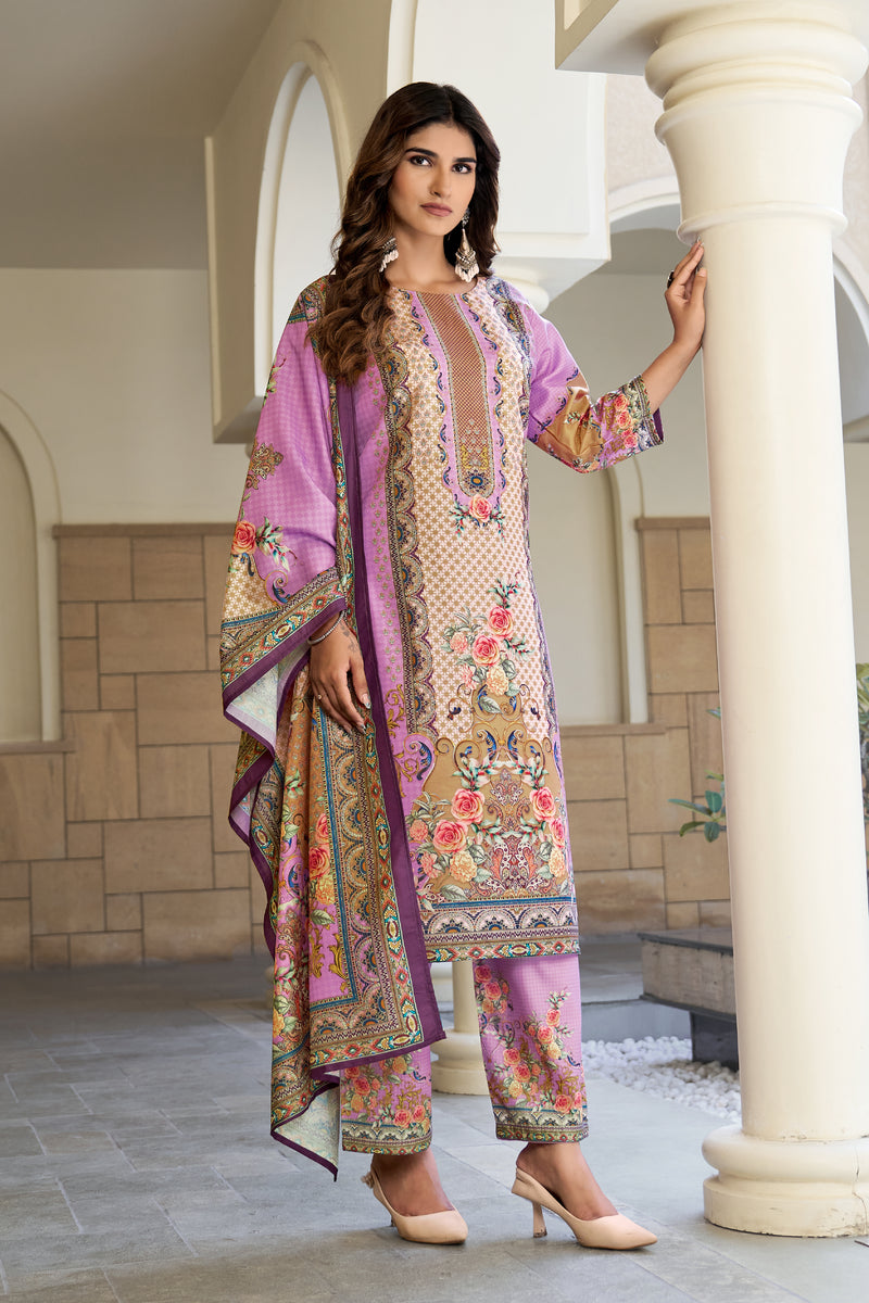 Lilac Mughal Floral Kurta Set with Dupatta