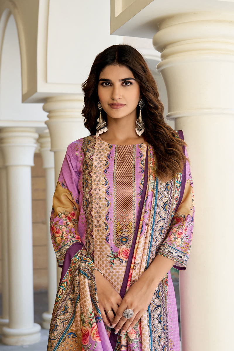 Lilac Mughal Floral Kurta Set with Dupatta
