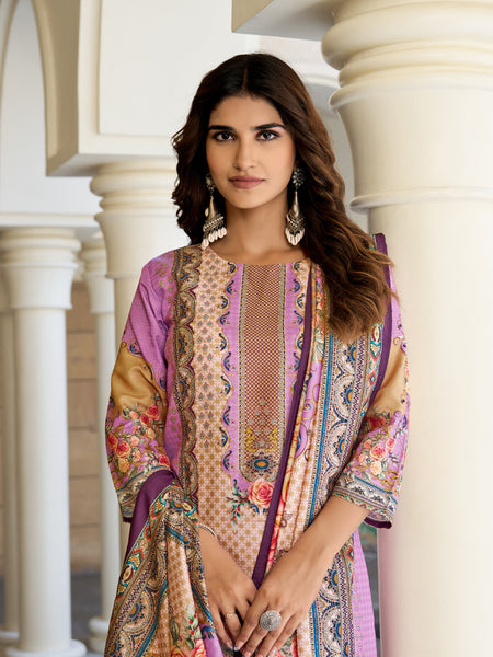 Lilac Mughal Floral Kurta Set with Dupatta