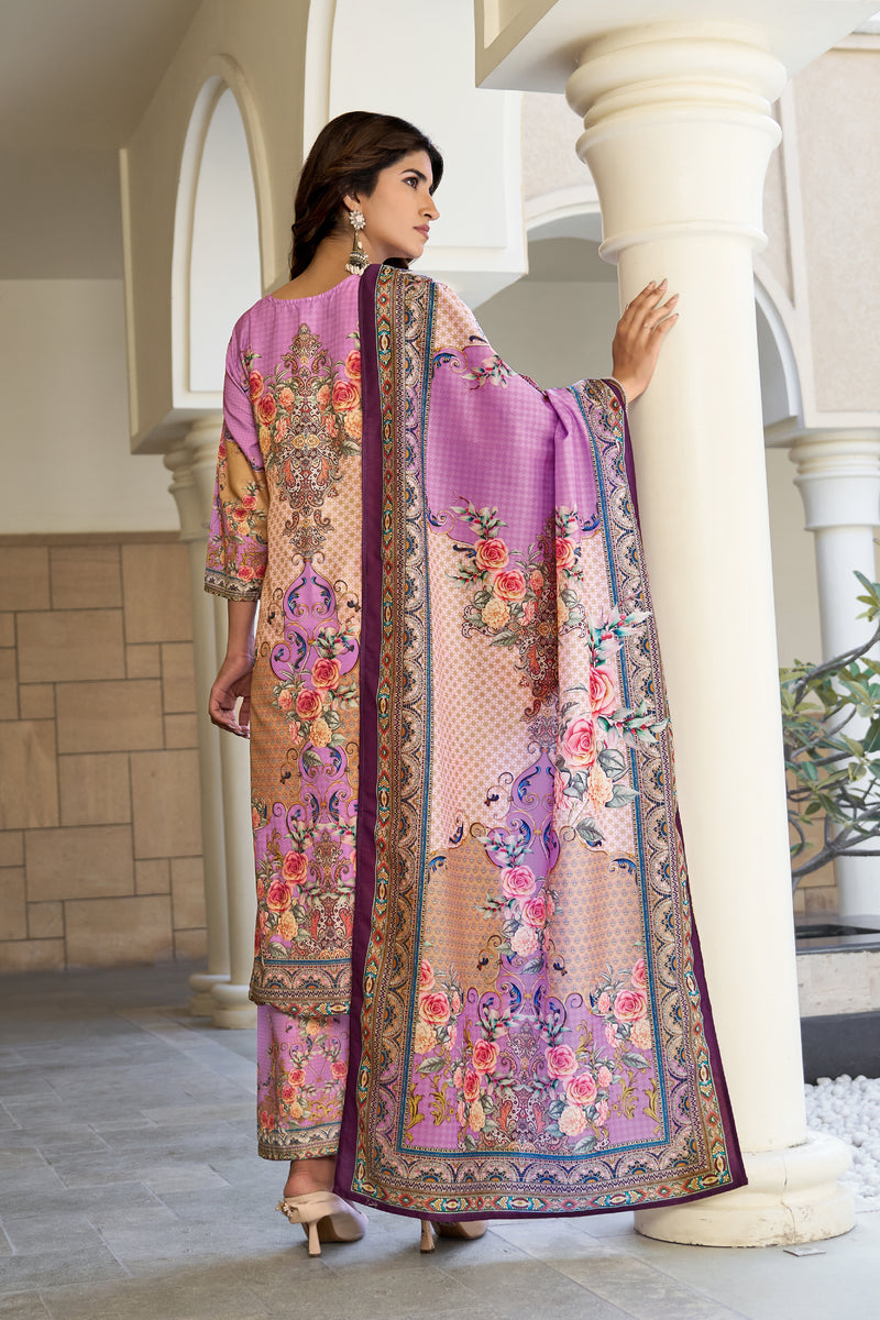 Lilac Mughal Floral Kurta Set with Dupatta