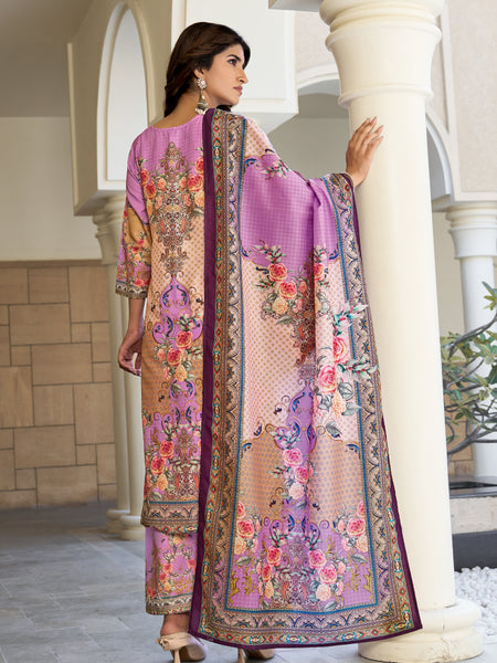 Lilac Mughal Floral Kurta Set with Dupatta