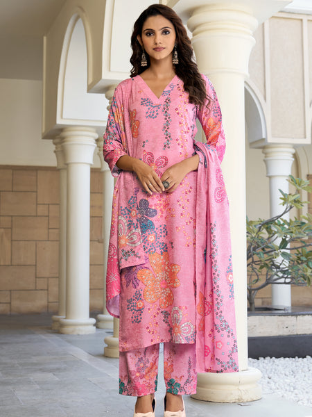Rose Pink Blossom Kurta Set with Dupatta