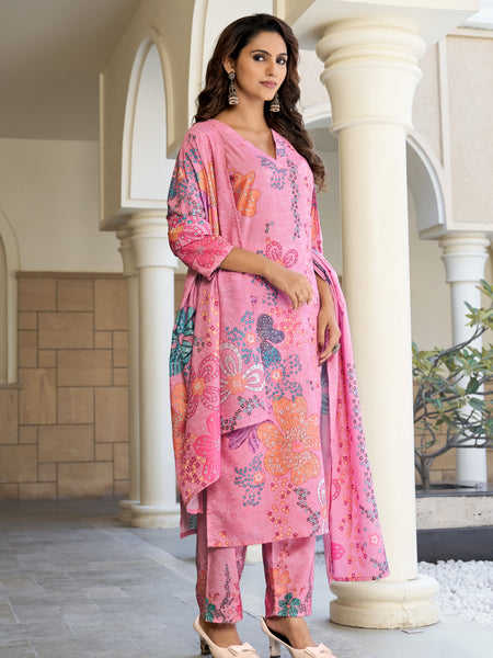 Rose Pink Blossom Kurta Set with Dupatta