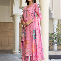 Rose Pink Blossom Kurta Set with Dupatta