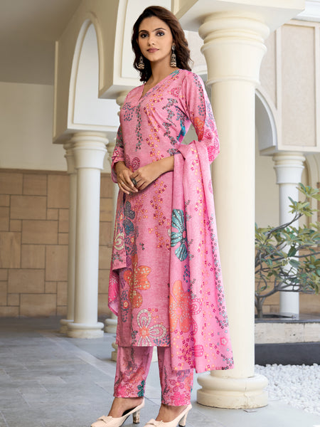 Rose Pink Blossom Kurta Set with Dupatta