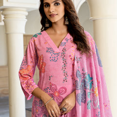 Rose Pink Blossom Kurta Set with Dupatta