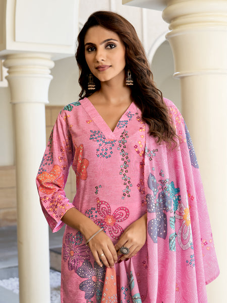Rose Pink Blossom Kurta Set with Dupatta