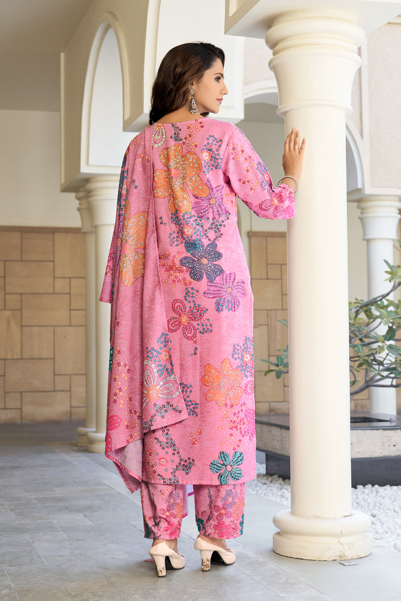 Rose Pink Blossom Kurta Set with Dupatta