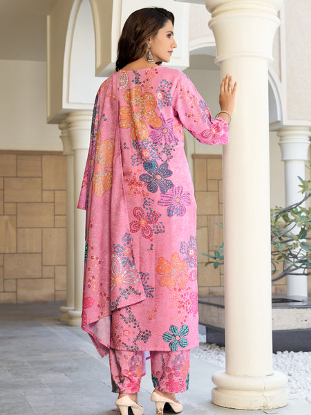 Rose Pink Blossom Kurta Set with Dupatta