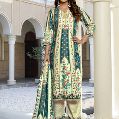 Ivory Teal Floral Kurta Set with Dupatta