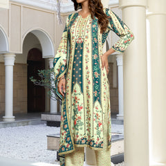 Ivory Teal Floral Kurta Set with Dupatta
