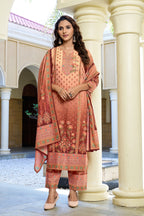 Peach Rust Ombre Floral Printed Kurta Set with Dupatta | Women's 3-Piece Ethnic Wear