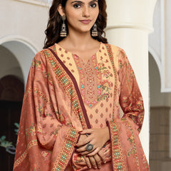 Peach Rust Ombre Floral Printed Kurta Set with Dupatta | Women's 3-Piece Ethnic Wear