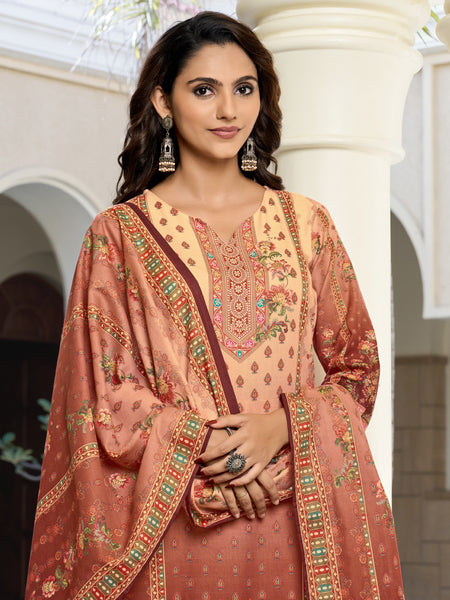 Peach Rust Ombre Floral Printed Kurta Set with Dupatta | Women's 3-Piece Ethnic Wear