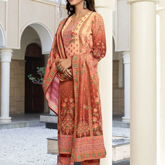 Peach Rust Ombre Floral Printed Kurta Set with Dupatta | Women's 3-Piece Ethnic Wear