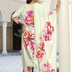 Mint Cream Floral Printed Kurta Set with Dupatta | Women's 3-Piece Ethnic Wear