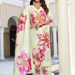 Mint Cream Floral Printed Kurta Set with Dupatta | Women's 3-Piece Ethnic Wear