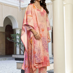 Peach Pink Watercolor Floral Printed Kurta Set with Dupatta | Women's 3-Piece Ethnic Wear