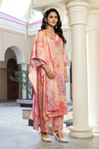 Peach Pink Watercolor Floral Printed Kurta Set with Dupatta | Women's 3-Piece Ethnic Wear