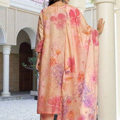 Peach Pink Watercolor Floral Printed Kurta Set with Dupatta | Women's 3-Piece Ethnic Wear
