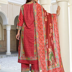 Coral Red Floral Printed Kurta Set with Dupatta | Women's 3-Piece Ethnic Wear
