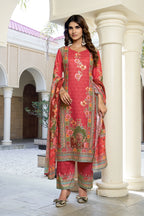 Coral Red Floral Printed Kurta Set with Dupatta | Women's 3-Piece Ethnic Wear