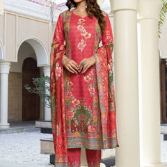 Coral Red Floral Printed Kurta Set with Dupatta | Women's 3-Piece Ethnic Wear