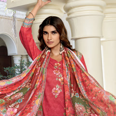 Coral Red Floral Printed Kurta Set with Dupatta | Women's 3-Piece Ethnic Wear