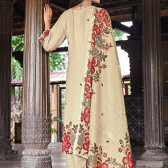Beige Kurta Set with Red Floral Printed Dupatta | Women's 3-Piece Ethnic Wear